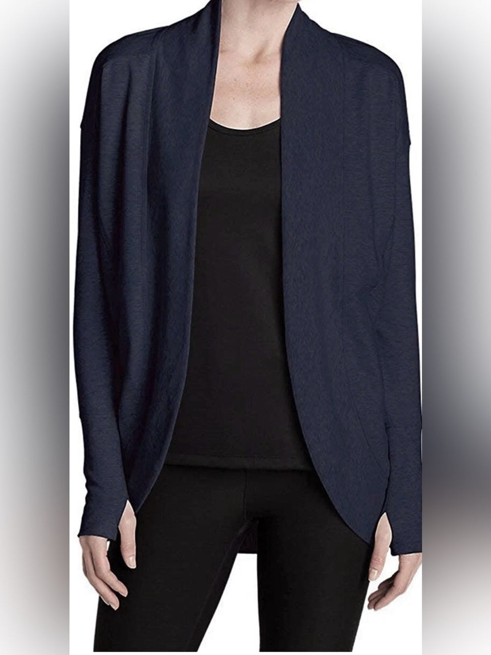Eddie Bauer Camp Fleece Wrap Cardigan Cozy Open-Front Navy Sz Small Cotton Blend
